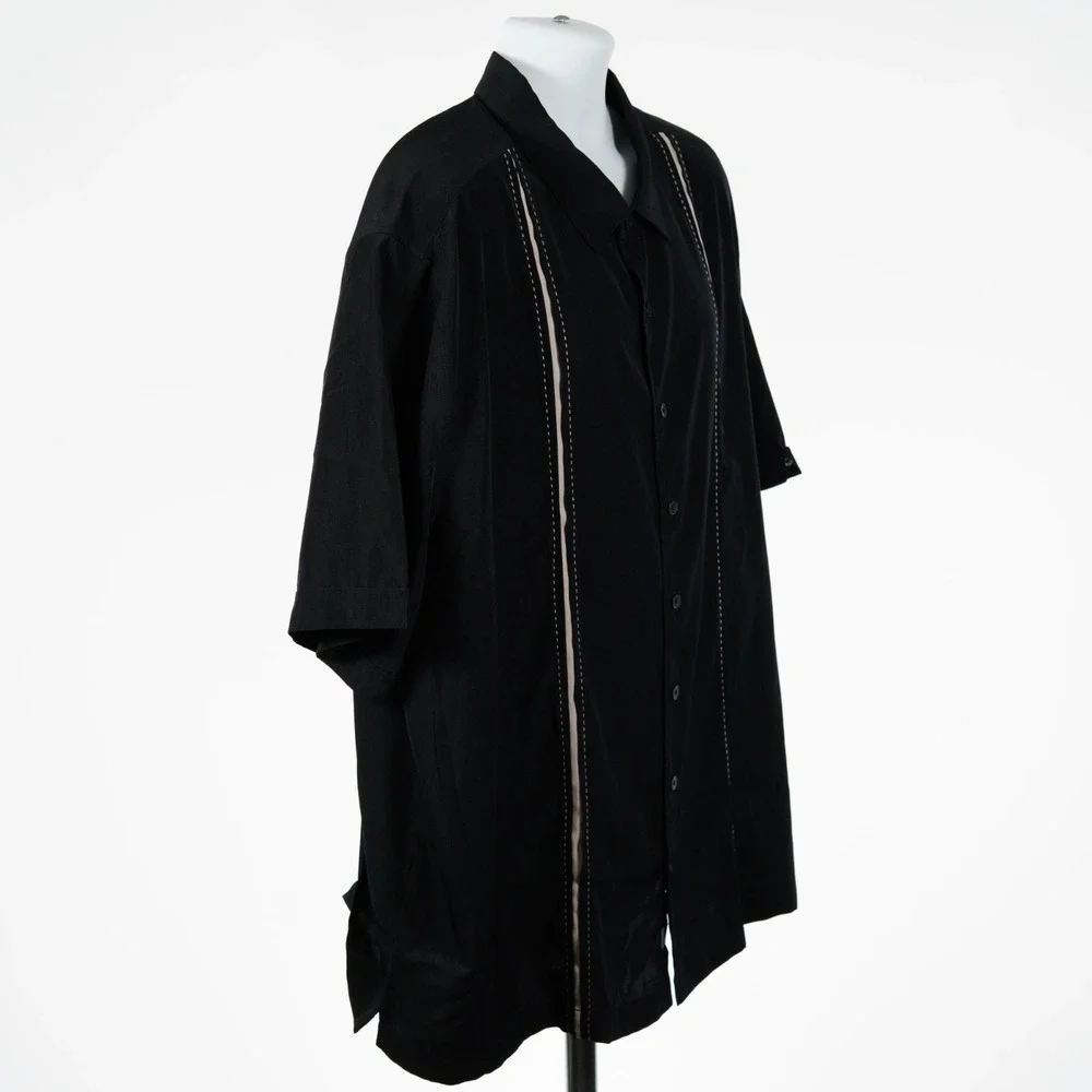 Cubavera Black Men's 3XL Guayabera Wedding Shirt Vertical Stripe Panel Big Tall